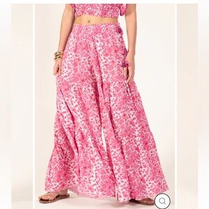 Poupette St. Barth Blue Floral SOLEDAD wide leg pants